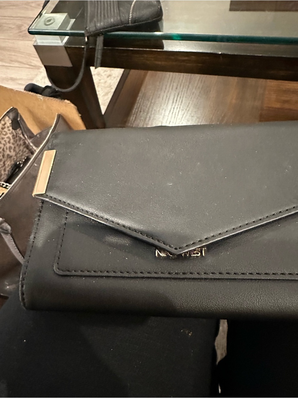 Nine West Black Envelope Clutch with Gold Accent